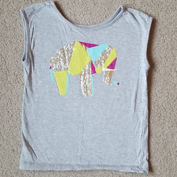 ❤ 4/$20 Crazy 8 Gray Tank Top with Sequin Elephant - Picture 3 of 5